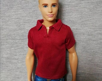 Handmade Doll Clothes Maroon Polo T-shirt For 12&quot; Dolls（if you want other color tell me plz）