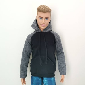 Handmade Doll Royal Black & Dark Grey Hoodie Jacket Doll Clothes For 12&quot; Dolls