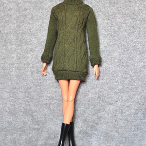 Handmade Doll Long Dark Green Sweater Dress Coat Doll Clothes For 11.5" Dolls
