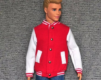 Handmade Doll Red White Baseball Jacket Doll Clothes For 12" Dolls