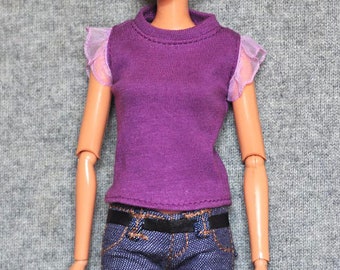 Handmade Doll Purple T-shirt Coat Doll Vêtements pour poupées de 11,5 »