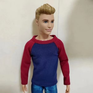 Handmade Doll Clothes Dark Blue & Red Wine T-shirt For 12" Dolls