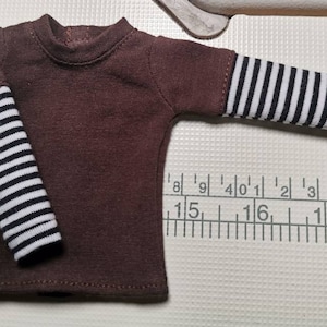 Handmade Doll Clothes Brown T-shirt With Black & White Sleeves For 12&quot; Dolls