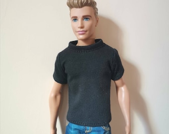 Handmade Doll Clothes Black T-shirt For 12&quot; Dolls