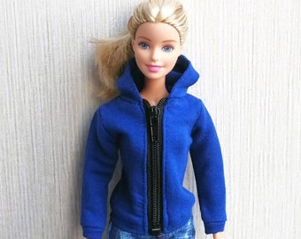 Jaqueta com capuz azul para boneca feita à mão, roupas de boneca para bonecas de 11,5"