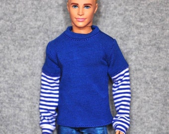 Handmade Doll Clothes Blue T-shirt For 12" Dolls