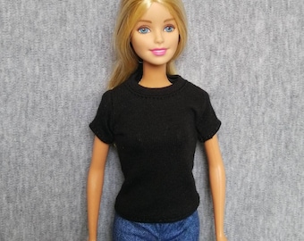 Handmade Doll Clothes Black T-shirt For 11.5" Dolls