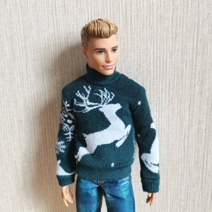 Handmade Doll Dark Green Sweater Clothes Christmas Elk Doll Sweaters For 12" Dolls