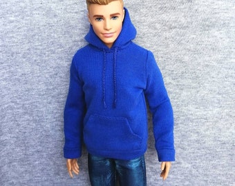Handgemaakte pop koningsblauwe hoodie met capuchon Poppenkleertjes voor 12-inch poppen