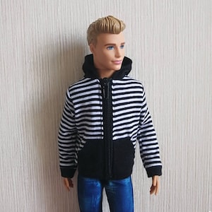 Handmade Doll Black & White Hoodie Jacket Doll Clothes For 12&quot; Dolls