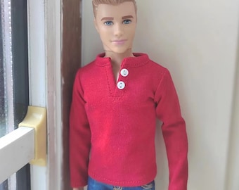 Handmade Doll Red Henley shirt Doll Clothes For 12" Dolls（custom order）