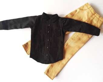 Handgemachte Puppe Schwarzes Shirt & Hosen Set Puppenkleidung Für 12 "Puppen