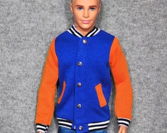 Handmade Doll Blue Orange Baseball Jacket Doll Clothes For 12" Dolls