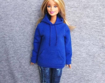 Jaqueta com capuz azul para boneca feita à mão, roupas de boneca para bonecas de 11,5"