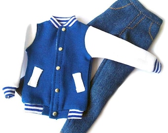 Handmade Doll Blue Jacket & Pants Jeans Set Doll Clothes For 12" Dolls