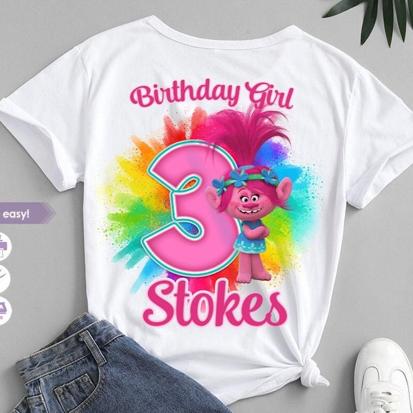 Trolls Birthday Shirt Iron On Transfer, Birthday Girl Party Printable, Trolls Shirt digital file, Trolls birthday decoration - Digital File