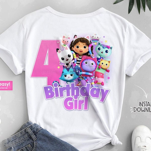 Gabby Puppenhaus 4.Geburtstag Shirt, Gabby Geburtstag designs png, Puppenhaus Gabby t-shirts Designs, druckbare Puppenhaus shirts für Mädchen