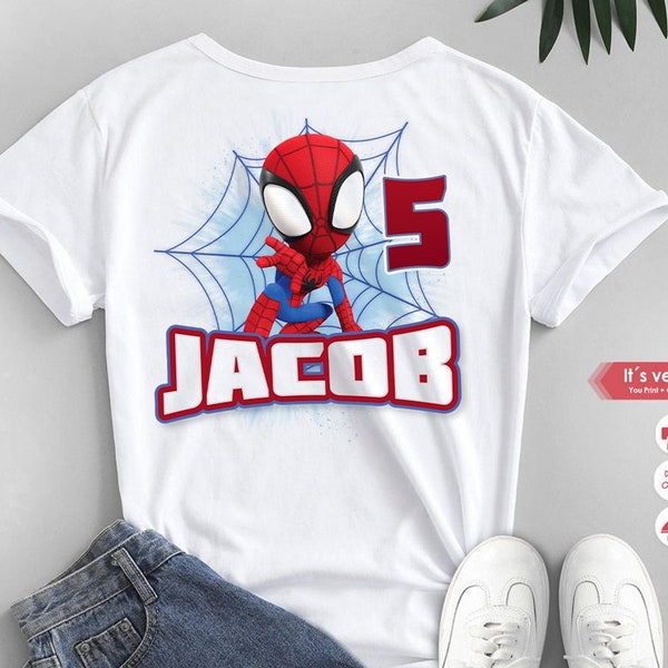 Spiderman Geburtstag Shirt, Spiderman png, personalisiertes Shirt, Spiderman Aufbügeln, druckbares Spiderman Shirt, Geschenk Geburtstag Shirt