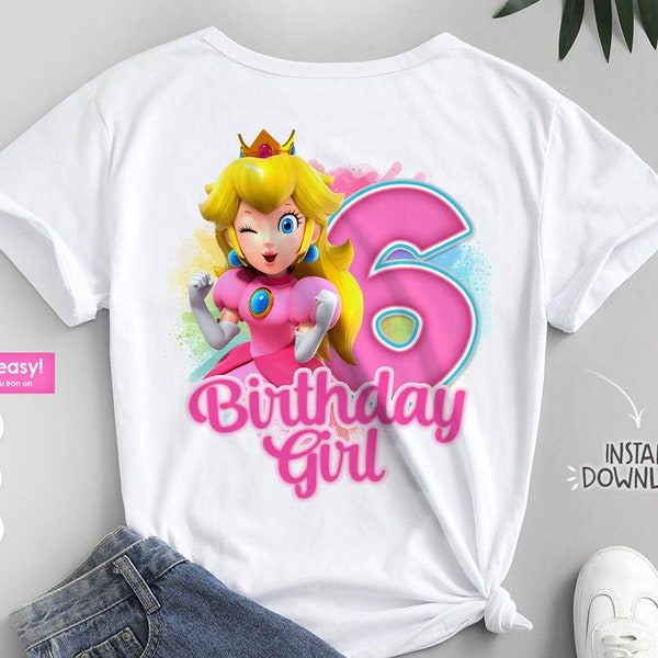 Camisa del sexto cumpleaños de la Princesa Peach, diseños de camisetas de Super mario, diseños de cumpleaños de la Princesa Peach png, Princesa Peach imprimible