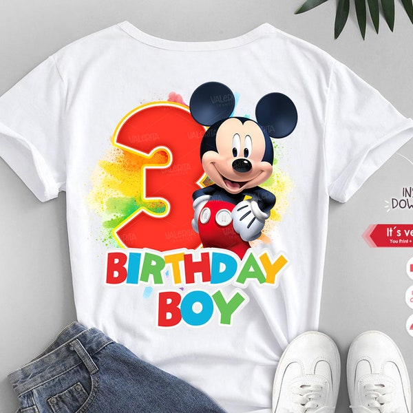 Mickey Mouse 3rd birthday shirt, Mickey PNG, Birthday shirt, Mickey Mouse boy shirt, Printable Mickey Mouse, Mickey clipart design