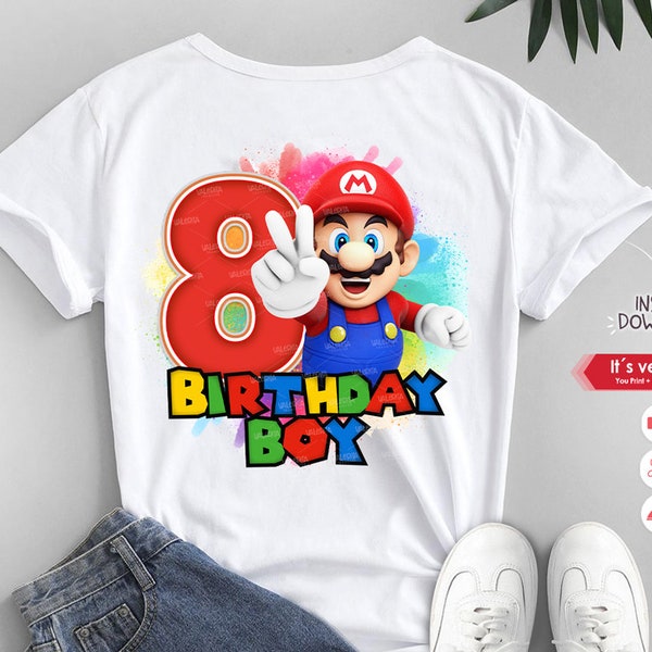 Super Mario birthday shirt, Super mario t-shirts designs 8th birthday boy, Super Mario png, Printable Super Mario, Super Mario clipart