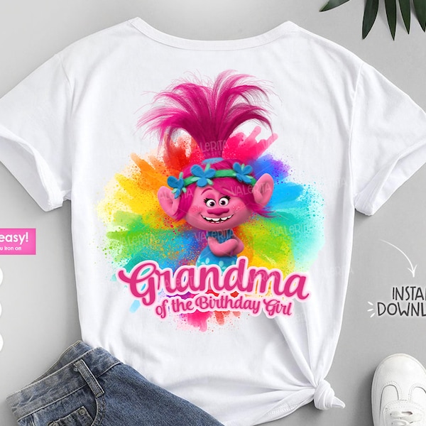 Trolls Band Together Poppy Birthday Shirt Grandma of the brithday girl - Exclusive Trolls PNG Design