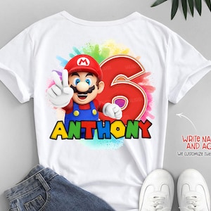 Super Mario png shirt design custom name and age Birthday boy, Super mario design birthday shirt, Printable Super Mario, Super Mario clipart