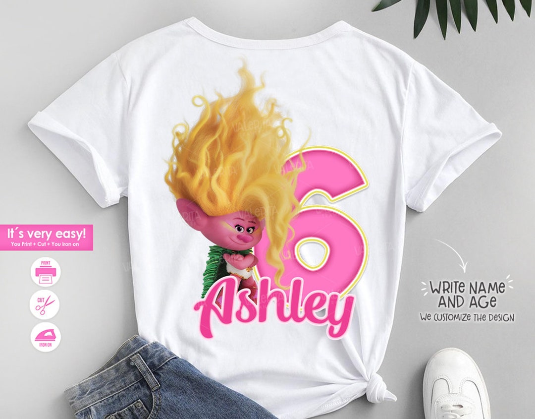 Trolls Birthday Shirt Viva Png, Personalized T-shirt Name and Age ...