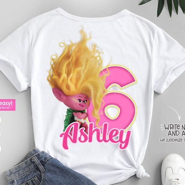 Trolls Birthday Shirt viva png, Personalized T-shirt Name and age, Printable trolls shirt design for sublimation, DTF, iron on transfer
