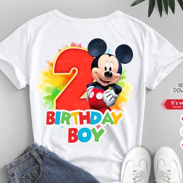 Mickey Mouse 2nd birthday shirt design PNG, Second birthday shirt, Mickey Mouse boy shirt, Printable Mickey Mouse, Mickey clipart design