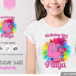 Trolls Birthday Shirt Iron on Transfer, Birthday Girl Party Printable ...