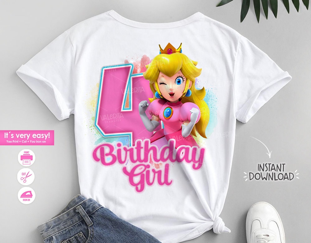 Princess Peach 4th Birthday Shirt Super Mario T shirts Designs Princess Peach Birthday Designs Png Printable Princess Peach Etsy