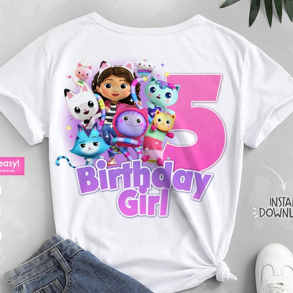 Gabby dollhouse 5th birthday shirt, Dollhouse Gabby t-shirts designs, Dollhouse birthday design png, Printable Dollhouse shirts designs girl