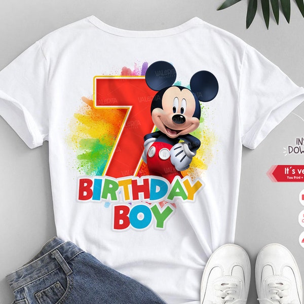 Mickey Mouse 7th birthday shirt design PNG, Mickey birthday shirt, Mickey Mouse boy shirt, Printable Mickey Mouse party shirt design