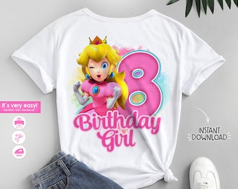 Princess Peach 8th birthday shirt, Super mario t-shirts designs, Princess Peach birthday designs png, Printable Princess Peach