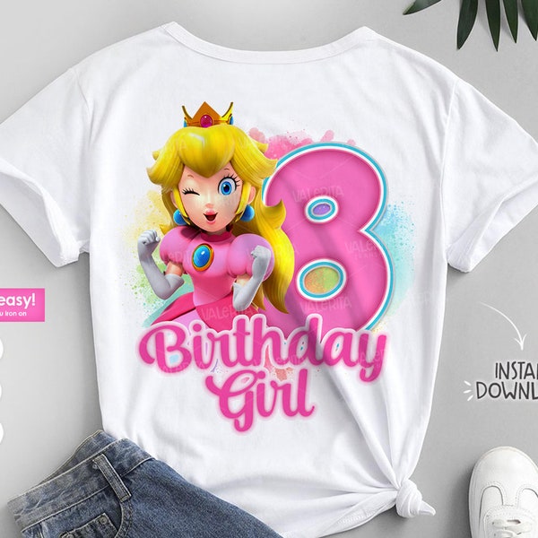 Princess Peach 8th birthday shirt, Super mario t-shirts designs, Princess Peach birthday designs png, Printable Princess Peach