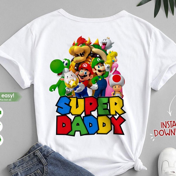 Super mario shirt daddy iron on transfer, Printable super mario birthday, Super mario shirt design, Super mario png, super mario clipart