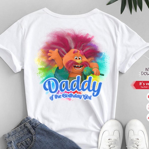 Trolls daddy birthday shirt. Trolls Png, iron on transfer image, Printable Trolls Birthday Decoration, Trolls clipart birthday girl