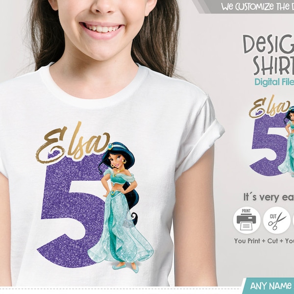 Princess Jasmine Birthday Shirt, Disney Princess, Jasmine Iron on Transfer, Aladdin Princess Jasmine, Birthday Girl Party Printable