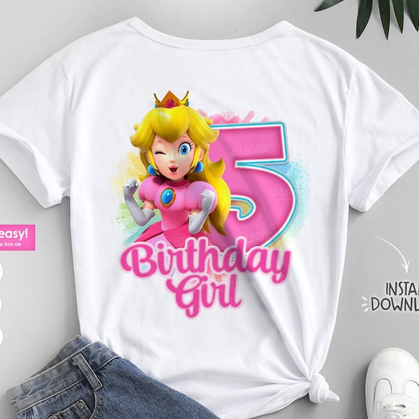 Princess Peach 5th birthday shirt, Super mario t-shirts designs, Princess Peach birthday designs png, Printable Princess Peach