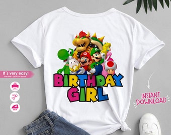 Super mario shirt birthday girl iron on transfer, Printable super mario shirt design, Super mario sublimation, Mario PNG - Digital File