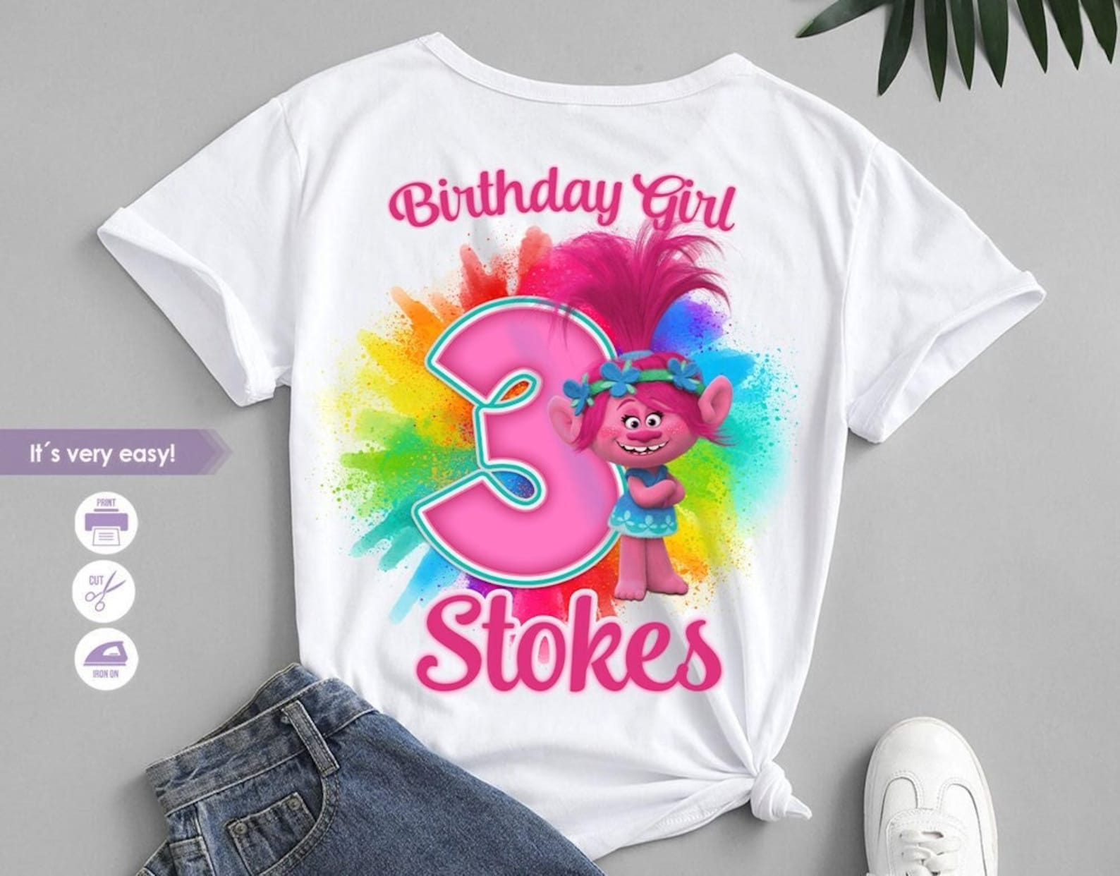 Trolls Birthday Shirt Iron on Transfer, Birthday Girl Party Printable ...