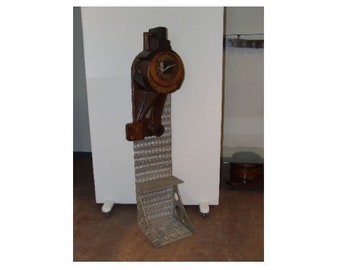 Industrial Salvage Wall Clock, Repurposed Wood and Metal Art, Large Statement Clock