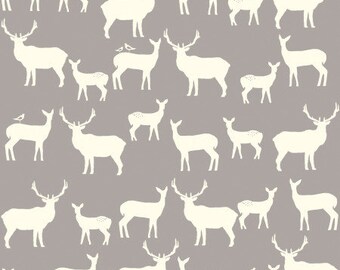Elk Family Organic Cotton Fabric, Birch Woodland Fabric