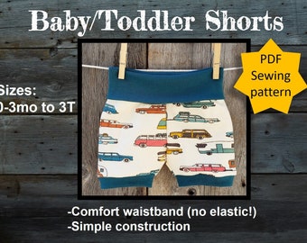 Baby shorts sewing pattern, KNIT pdf shorts pattern, toddler shorts pattern, KNIT shorts sewing pattern download