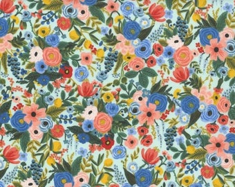 Wildwood garden party PETITE blue fabric, Rifle Paper Co fabric, Cotton + Steel, quilters weight woven fabric, floral fabric