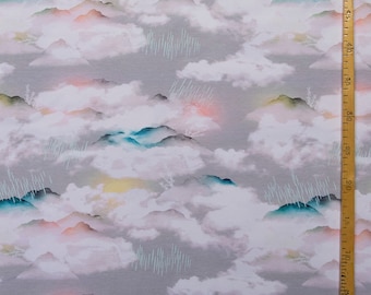 Organic Cotton Knit Fabric, Peaks Cloud Print, Euro Knit