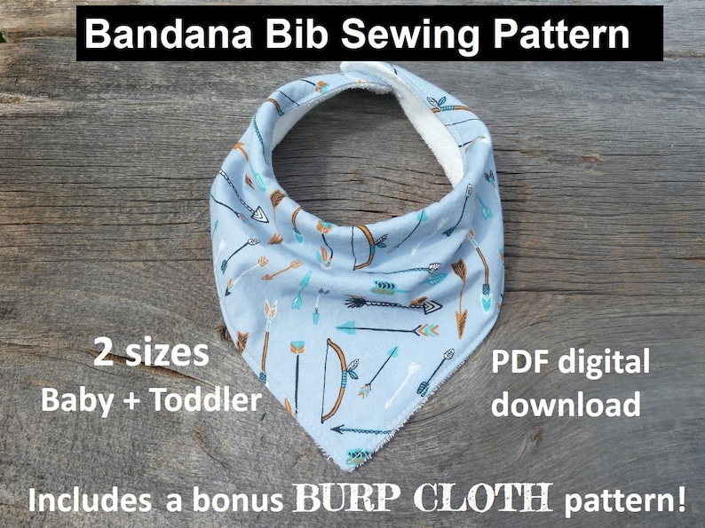 bandana bib sewing pattern, pdf bandana bib, bibdana pattern, baby bandana pattern, bibdana drool bib download, dribble bib sewing pattern image 1