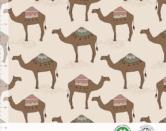 Organic Camel Print Knit Fabric, Elvelyckan Design, 4-Way Stretch