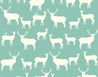 Elk Family Organic Cotton Fabric, Birch Woodland Print